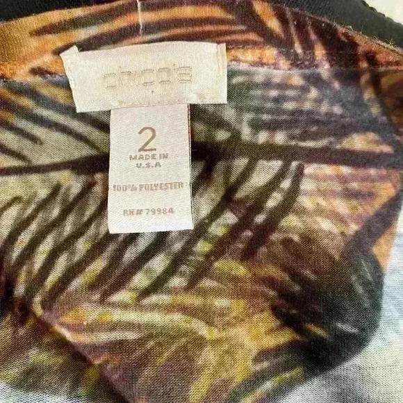 Chico’s leopard pullover jeweled tunic 3/4 sleeve brown multi colored women sz 2 - Picture 6 of 8